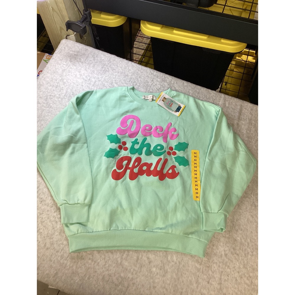 State of Mine Mint Green Deck the Halls Holiday Graphic Sweatshirt Mens Medium